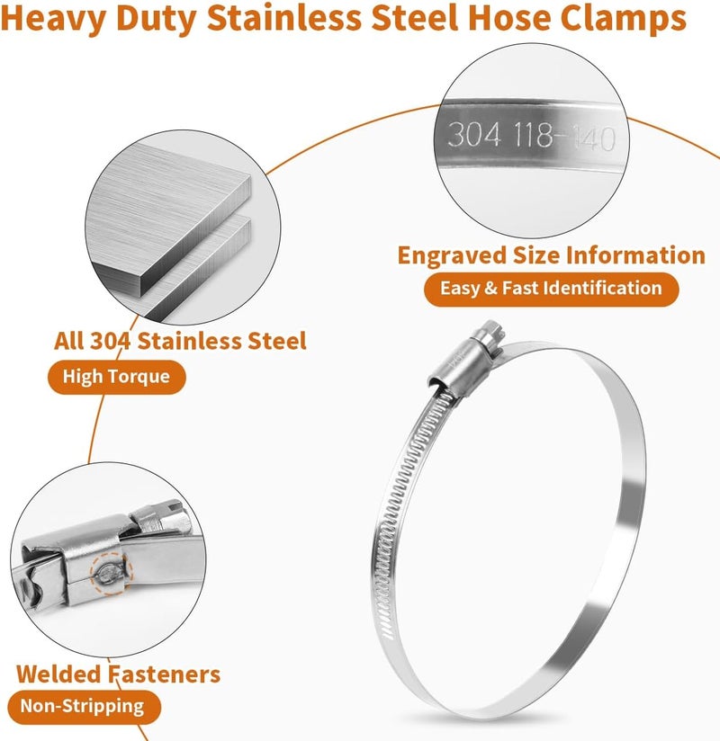 Gudui 6 Pcs 5 Inch Hose Clamps, Stainless Steel Duct Clamps for 4.5 Inch to 5.5 Inch Dryer Vent Hose, Large Adjustable Metal Pipe Clamp for Air Ducting, Plumbing, Automotive - Image 4